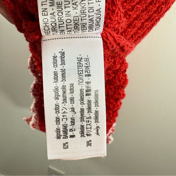 Zara Red White Pointelle Knit Scallop Hem Mini Dress Small Blogger Favorite - Picture 11 of 15